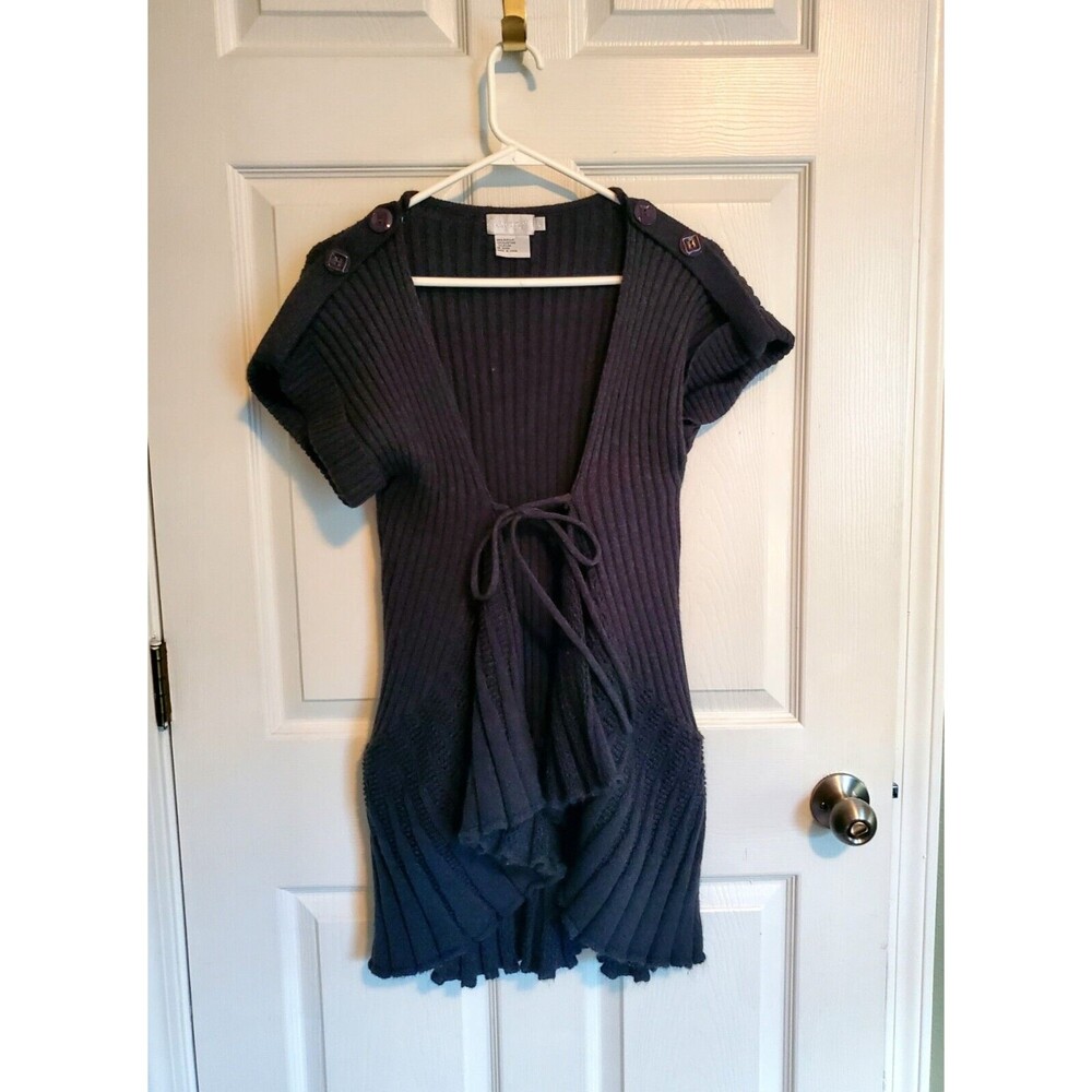 Adore Flattering Cardigan Sweater Vest Tie Front Dark Gray Size L Y2K
